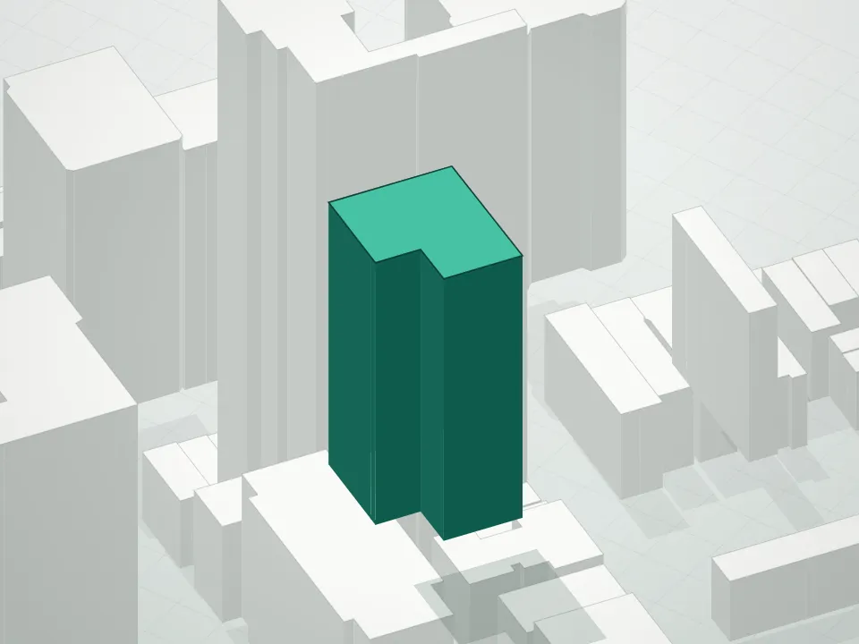 3D massing drawing of 200 East 75th Street Condominium and neighboring buildings