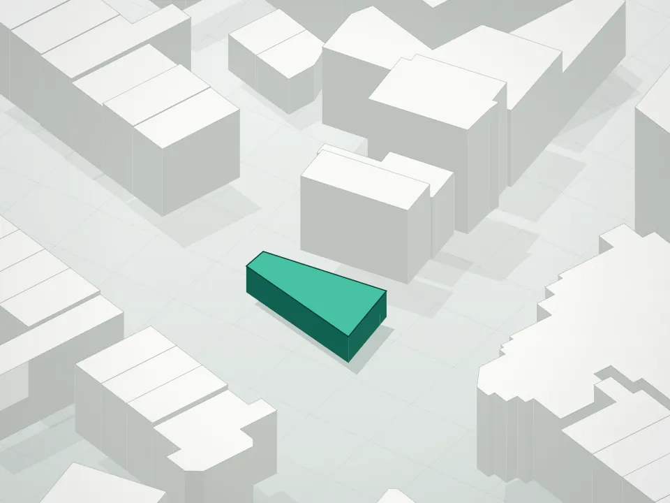3D massing drawing of 21 Lefferts Place Condominium and neighboring buildings