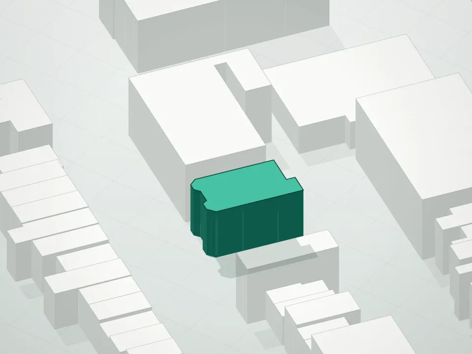 3D massing drawing of 205 14th Street Condominium and neighboring buildings