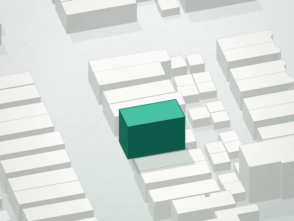 3D massing drawing of 915 56th Street Condominium and neighboring buildings