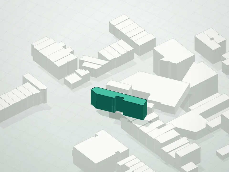 3D massing drawing of 319 Prospect Place Condominium and neighboring buildings