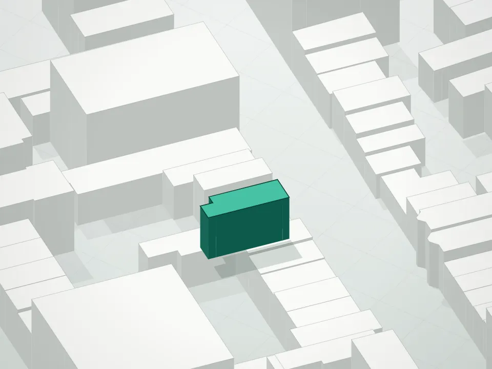 3D massing drawing of 42 Garfield Place Condominium and neighboring buildings