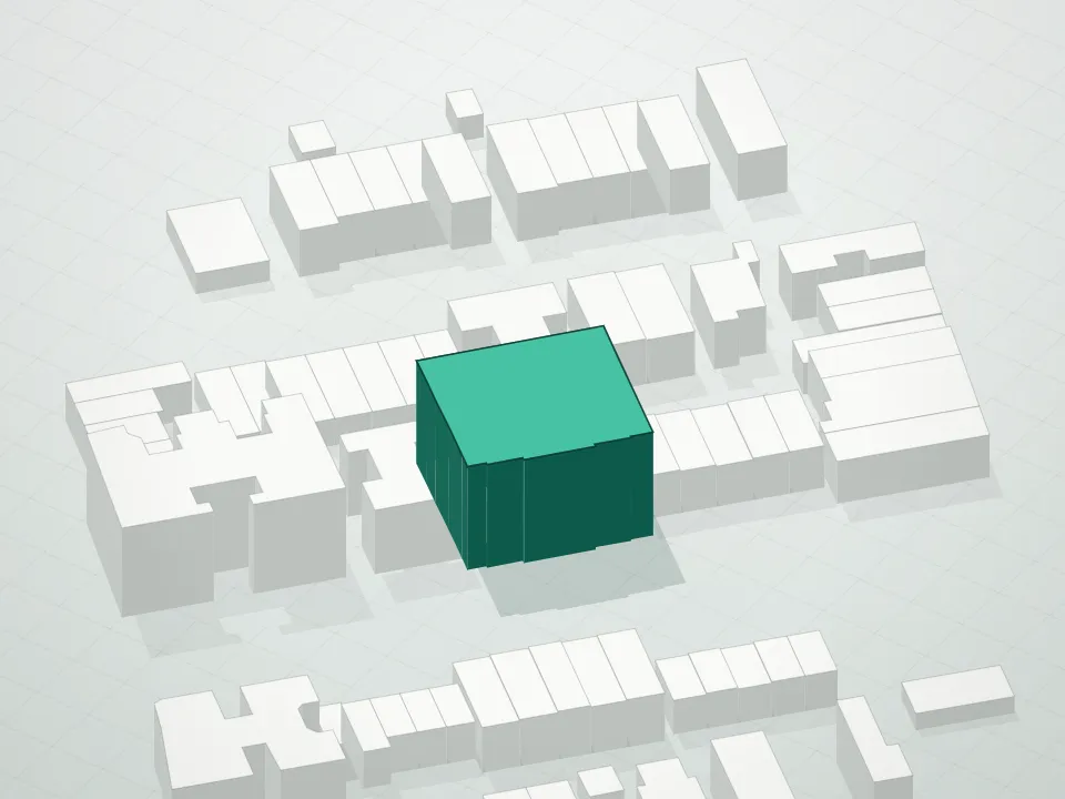 3D massing drawing of 8800 Bay Parkway Condominium and neighboring buildings