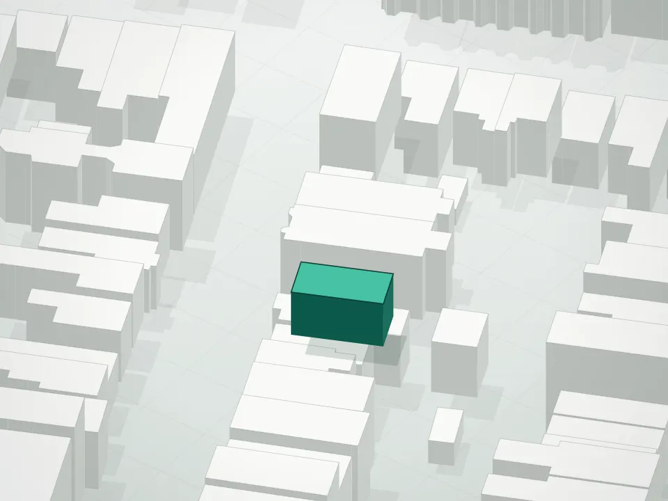 3D massing drawing of 232 Eckford Street Condominium and neighboring buildings