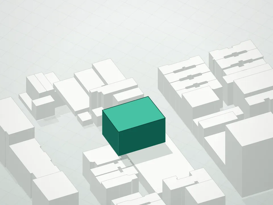 3D massing drawing of Lightsquare Condominium and neighboring buildings