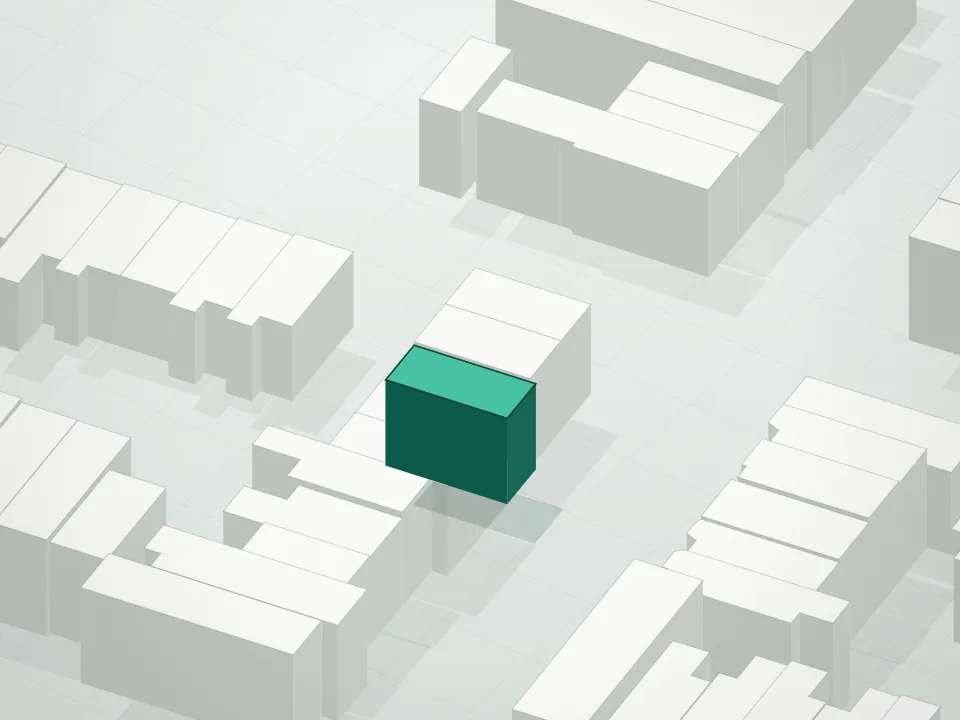 3D massing drawing of 358 Tompkins Avenue Condominium and neighboring buildings