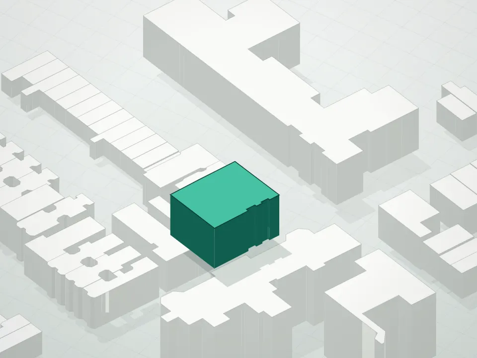 3D massing drawing of 458 St. Marks Avenue Condominium and neighboring buildings