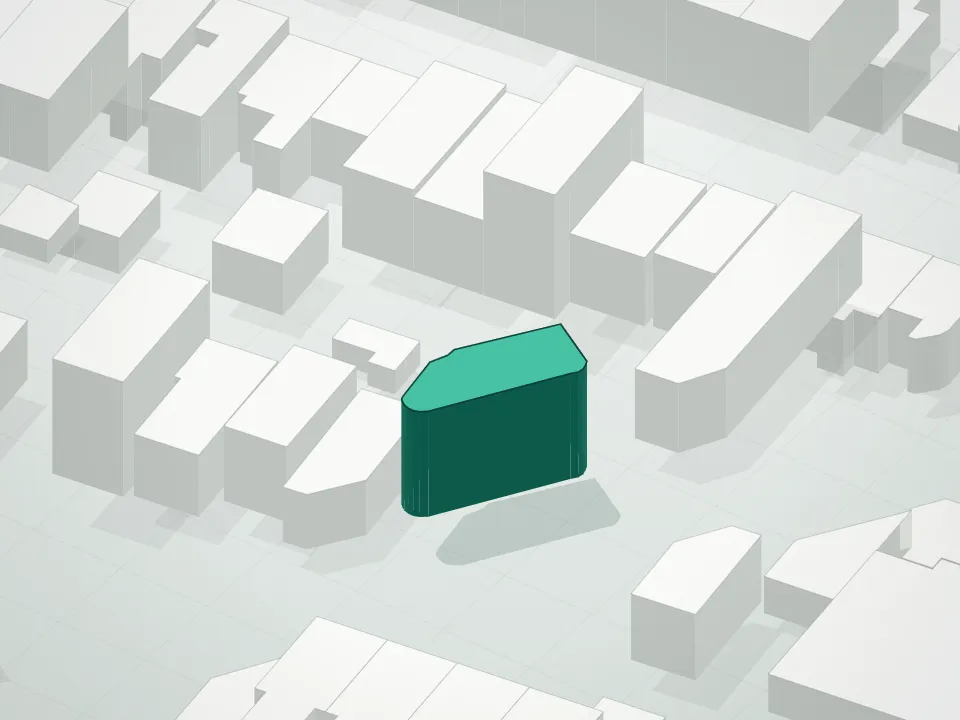 3D massing drawing of 128 Woodpoint Road Condominium and neighboring buildings