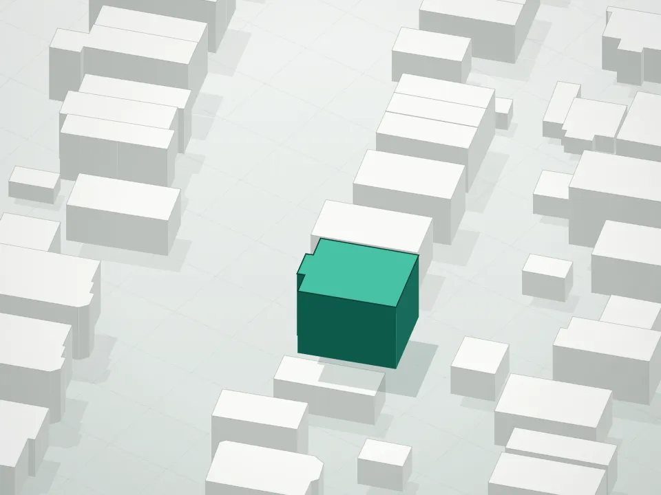3D massing drawing of 43 Pearsall Street Condominium and neighboring buildings