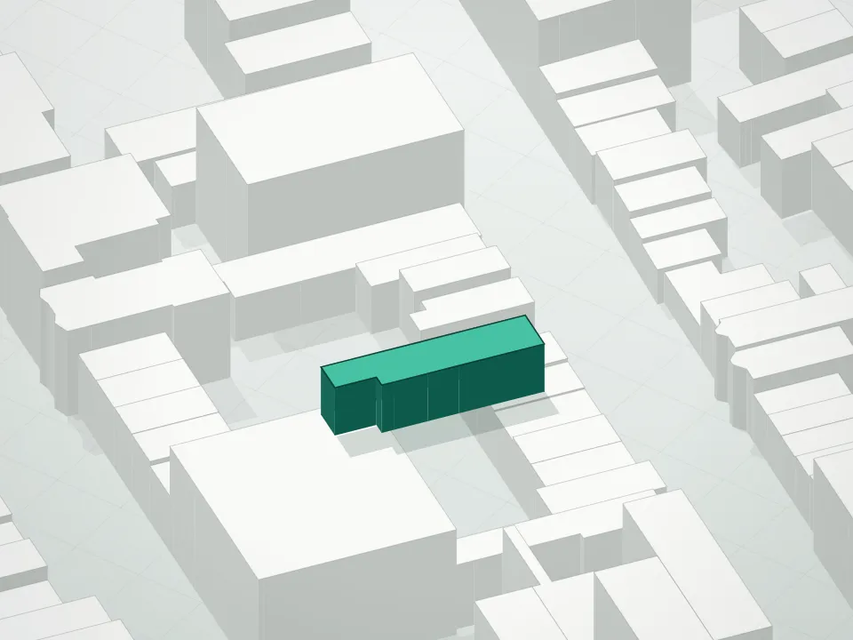 3D massing drawing of 44 Garfield Place Condominium and neighboring buildings