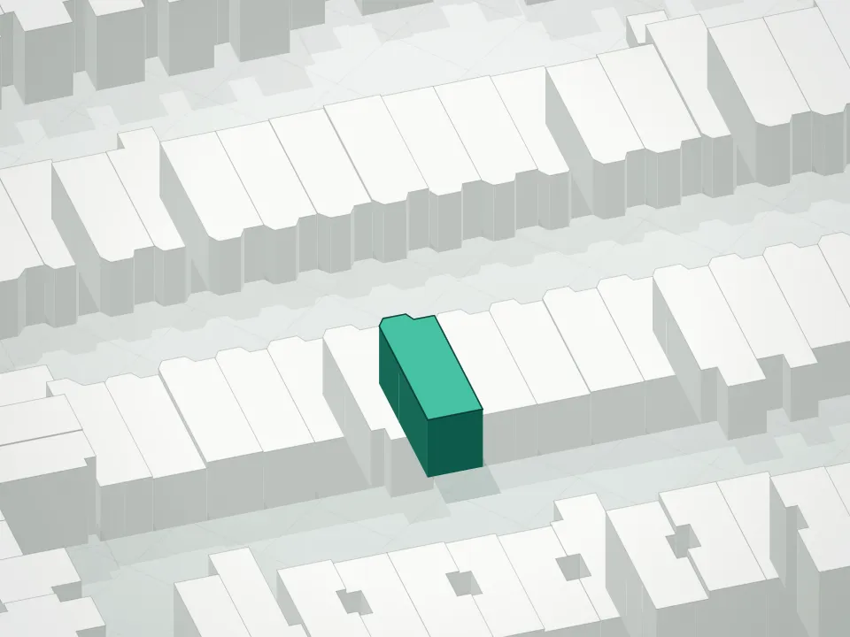 3D massing drawing of 318 Cornelia Street Condominium and neighboring buildings