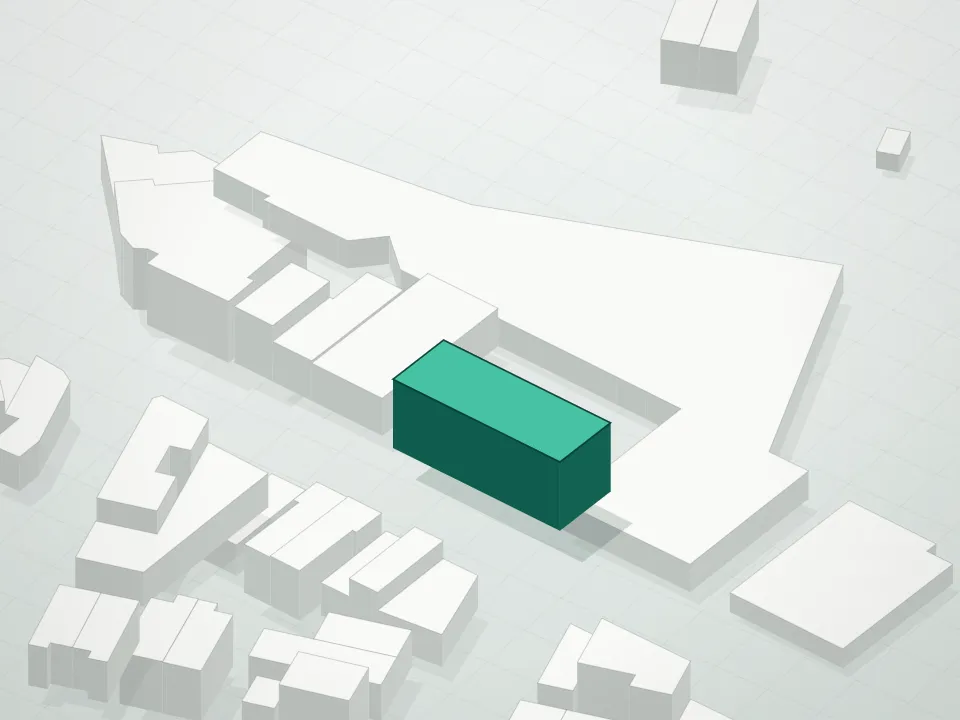 3D massing drawing of Apollo Plaza Condominium and neighboring buildings