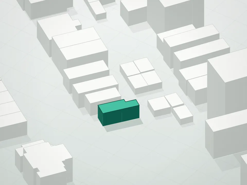3D massing drawing of Oasis Astoria Condominium and neighboring buildings