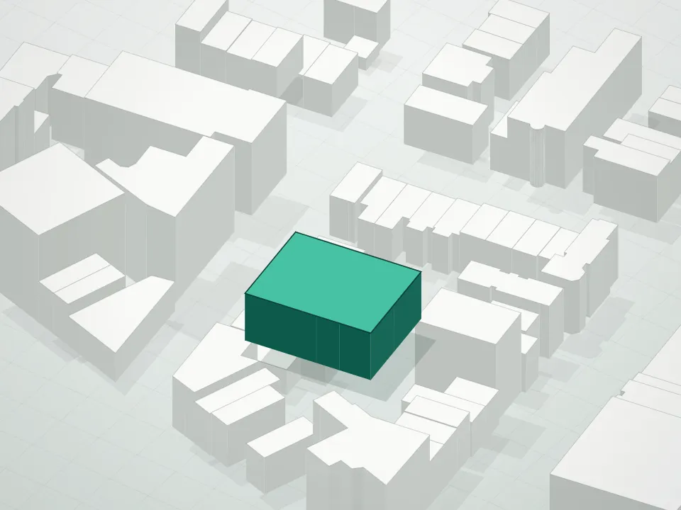 3D massing drawing of 87 Irving Place Condominium and neighboring buildings