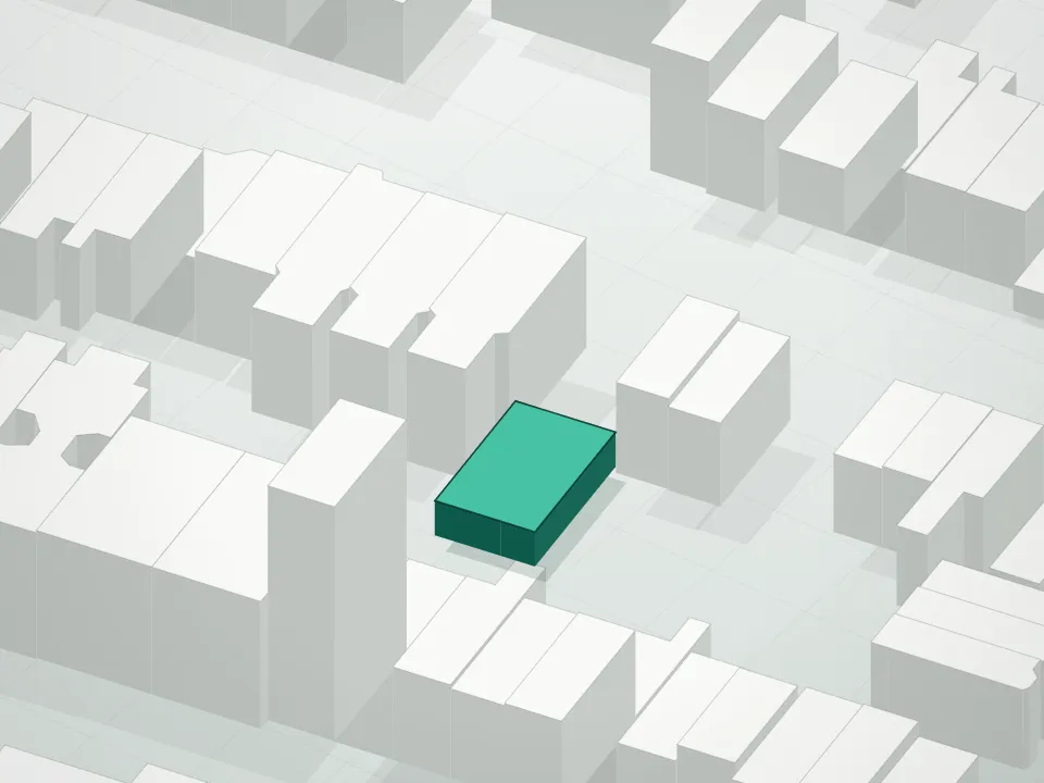 3D massing drawing of 702 Hancock Street Condominium and neighboring buildings