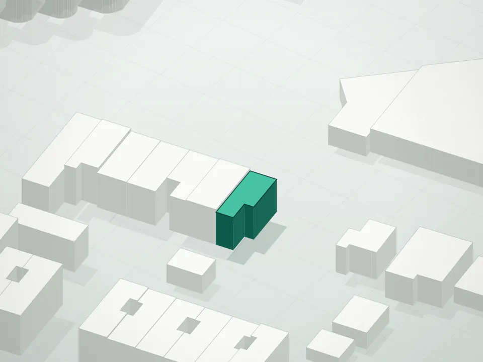 3D massing drawing of 156 Somers Street Condominium and neighboring buildings