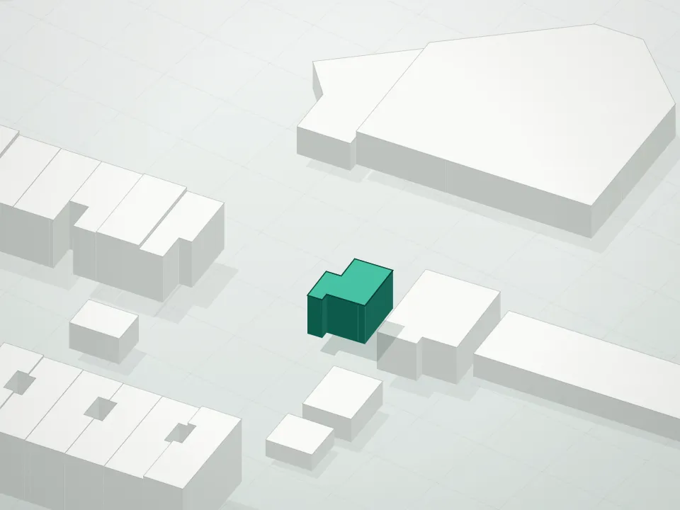 3D massing drawing of 158 Somers Street Condominium and neighboring buildings