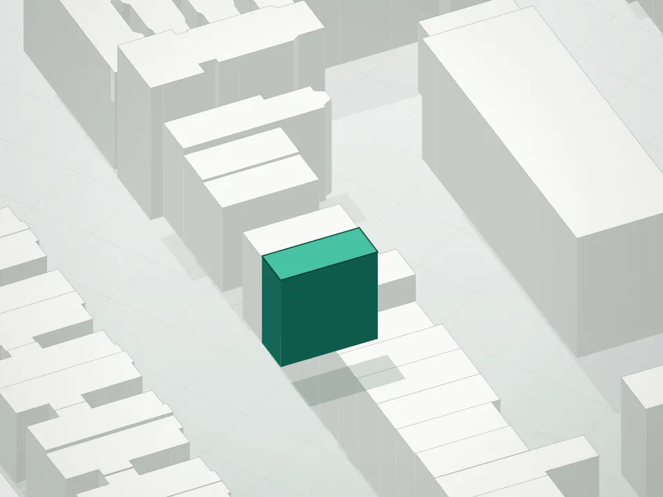 3D massing drawing of Astor Row Condominium and neighboring buildings