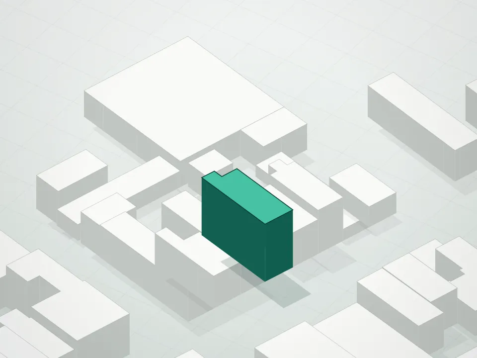 3D massing drawing of 46-40 Vernon Boulevard Condominium and neighboring buildings