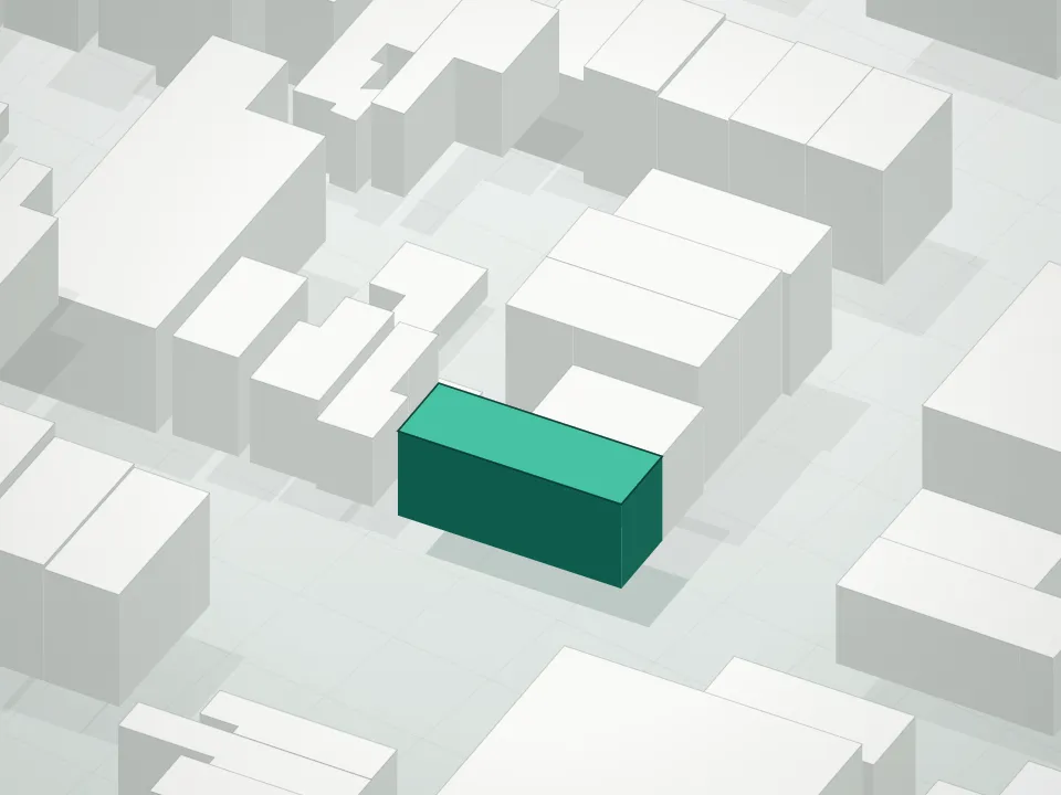 3D massing drawing of 175 Huron Condominium and neighboring buildings