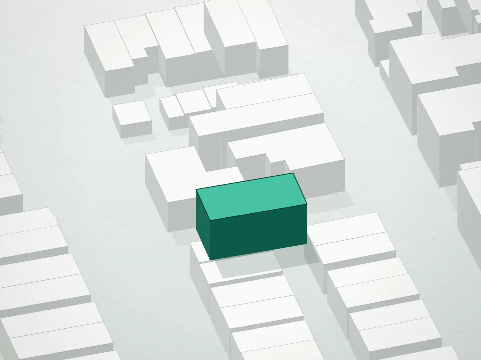 3D massing drawing of 1725 68th Street Condominium and neighboring buildings