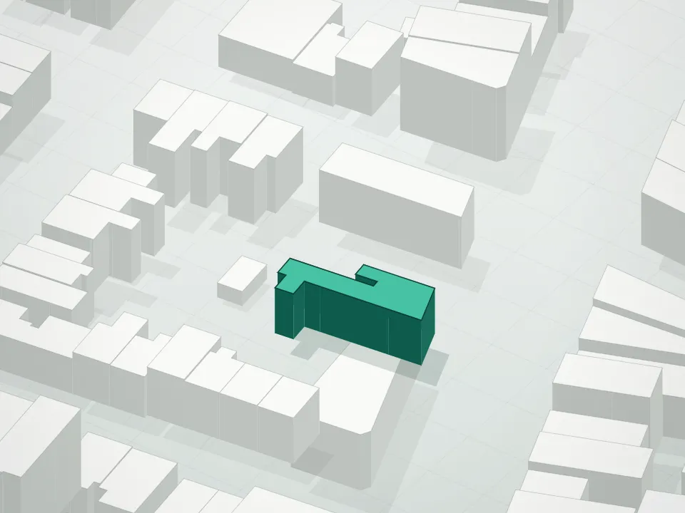3D massing drawing of 30 Bushwick Avenue Condominium and neighboring buildings