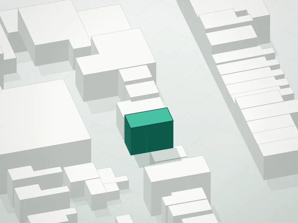 3D massing drawing of 262 17th Street Condominium and neighboring buildings