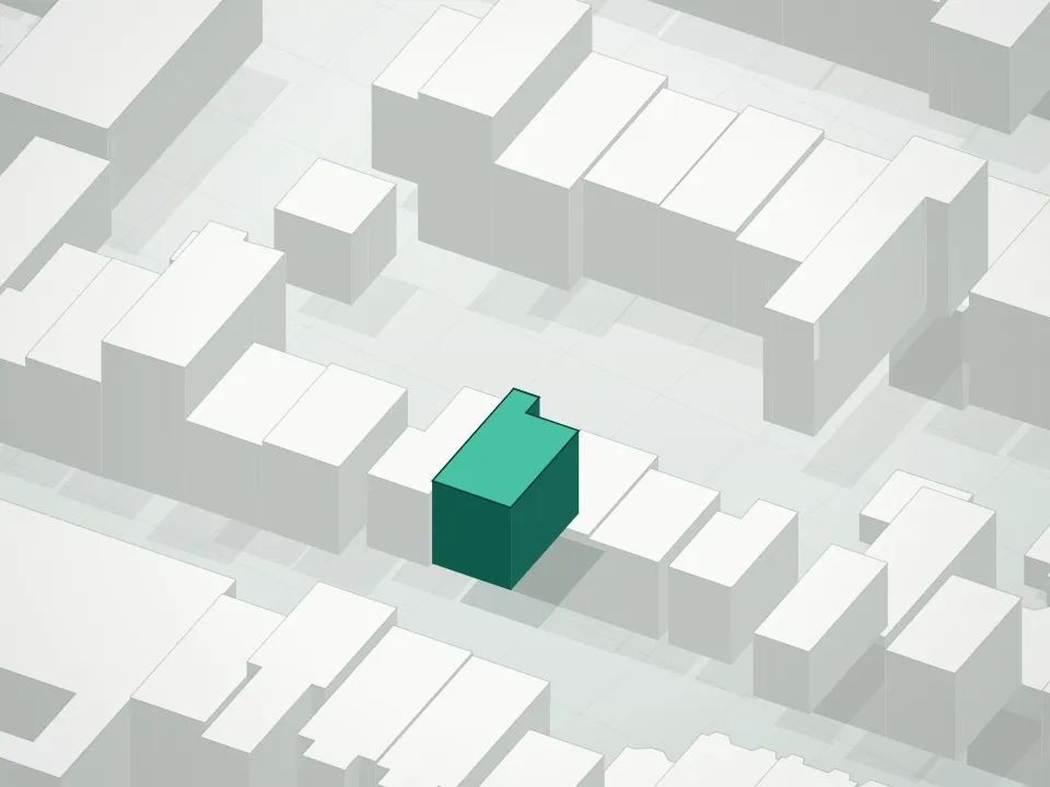 3D massing drawing of 183 Java Street Condominium and neighboring buildings