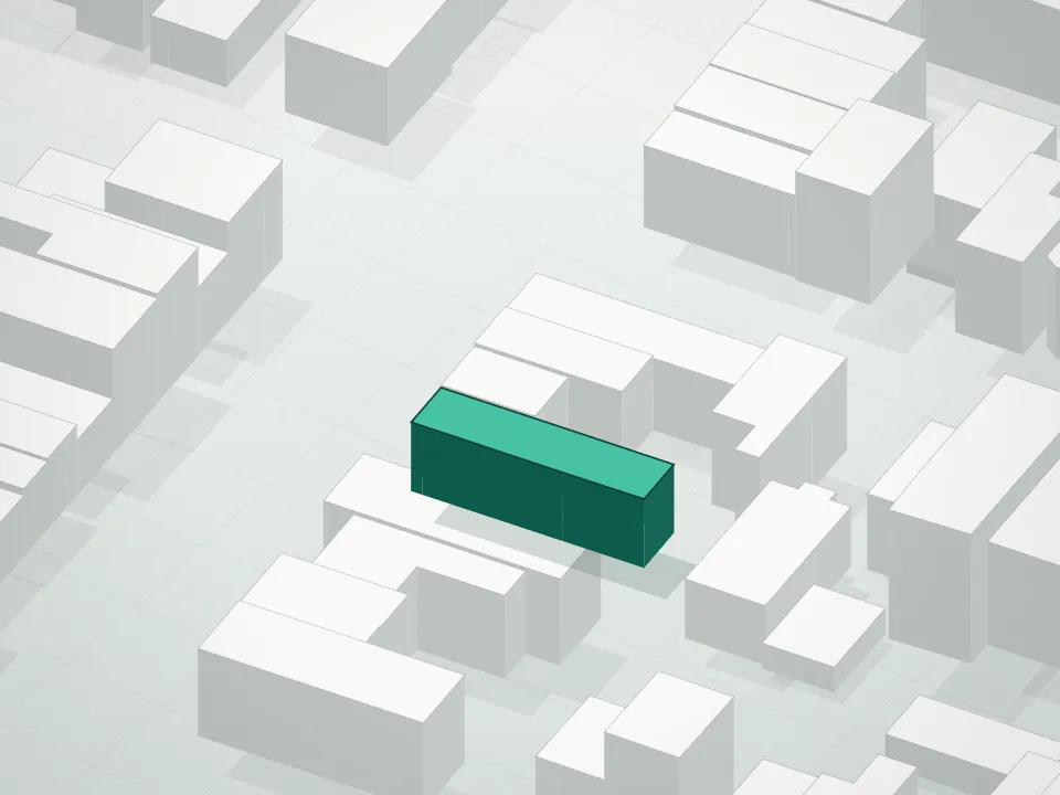 3D massing drawing of 392 Graham Avenue Condominium and neighboring buildings