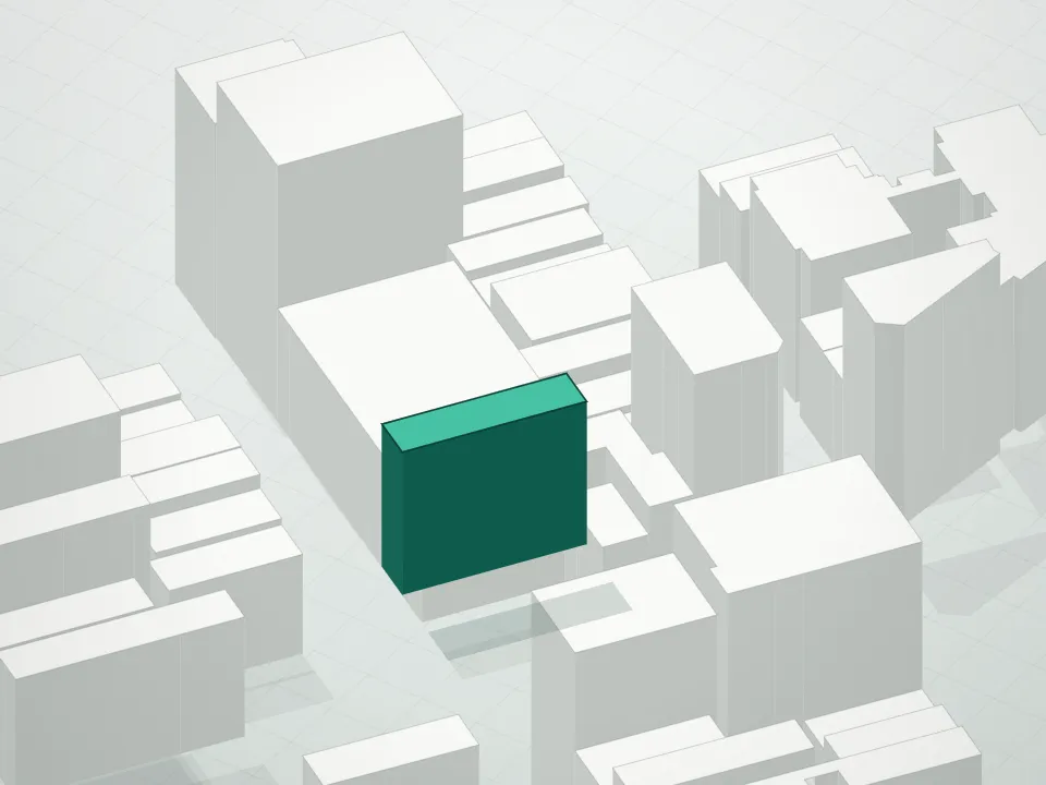 3D massing drawing of 74 Warren Street Condominium and neighboring buildings