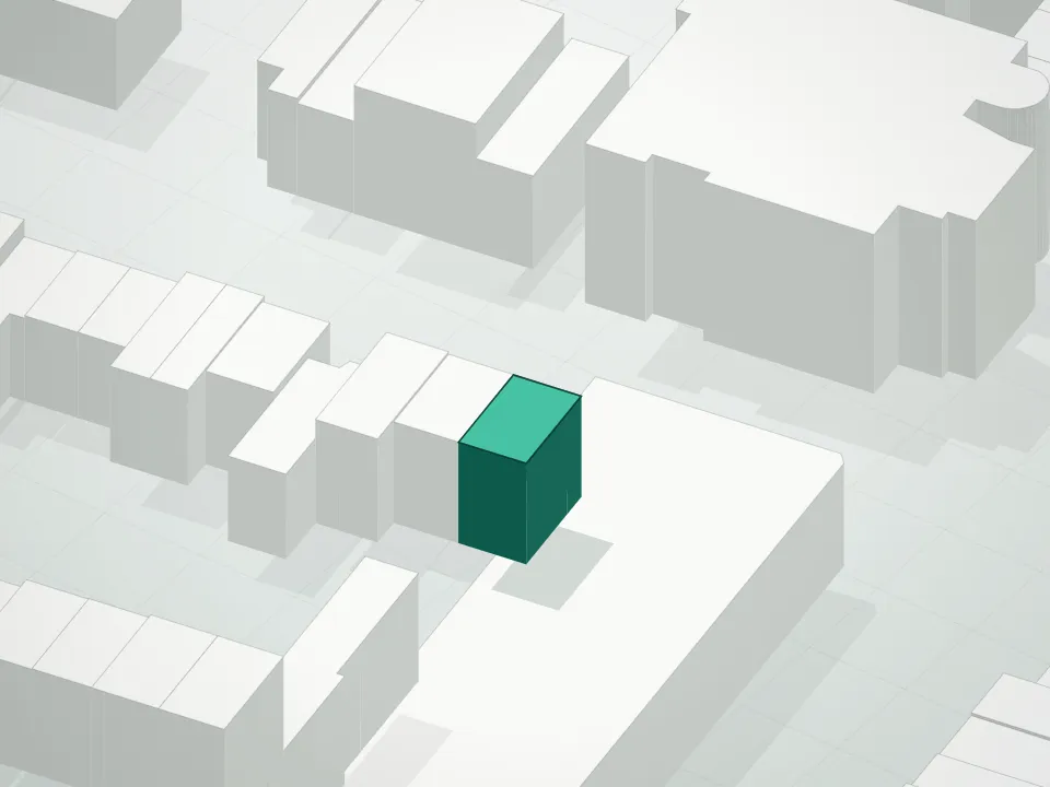 3D massing drawing of 118 Madison Street Condominium and neighboring buildings