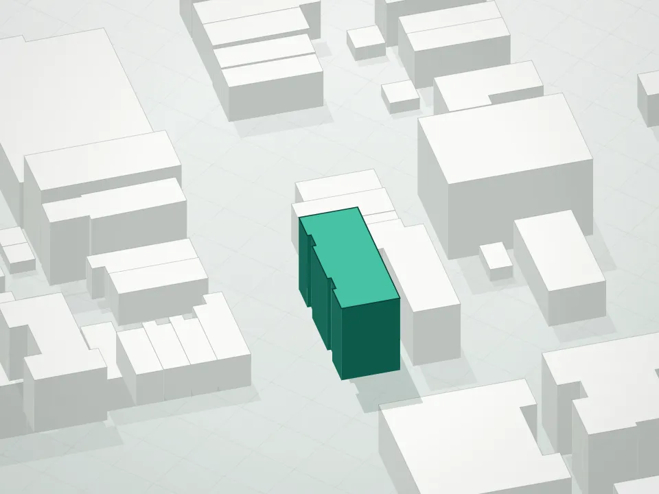 3D massing drawing of 5222 14th Avenue Condominium and neighboring buildings