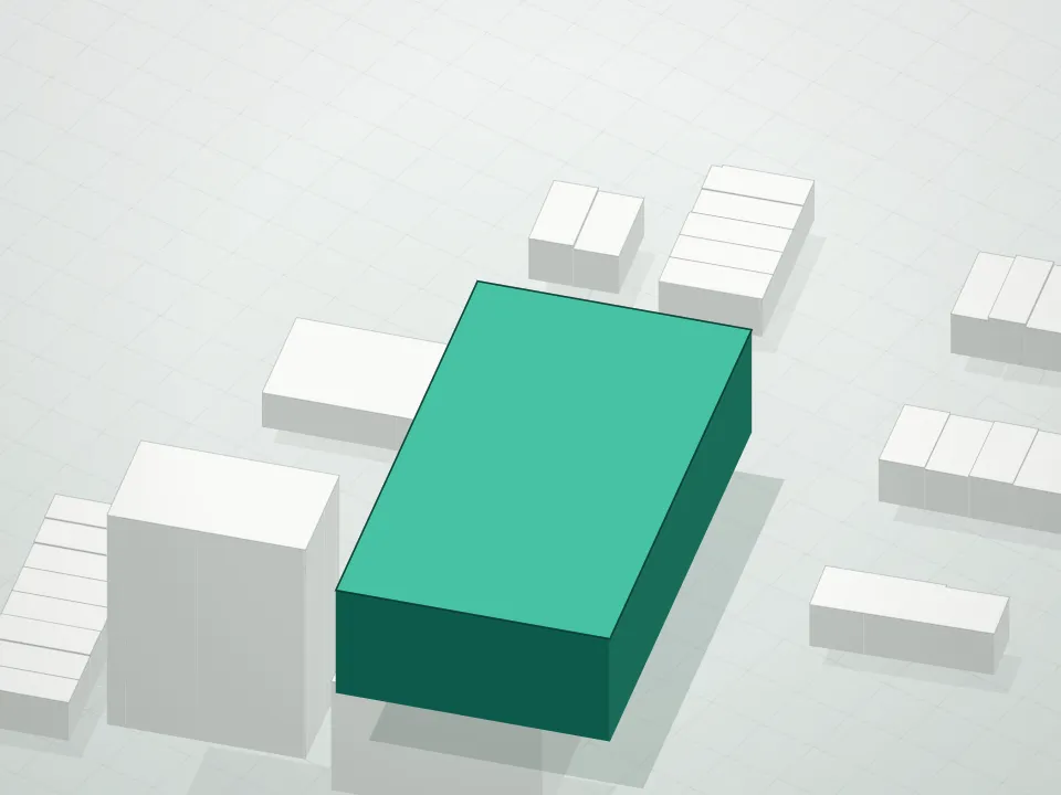 3D massing drawing of Eastone Plaza Condominium and neighboring buildings