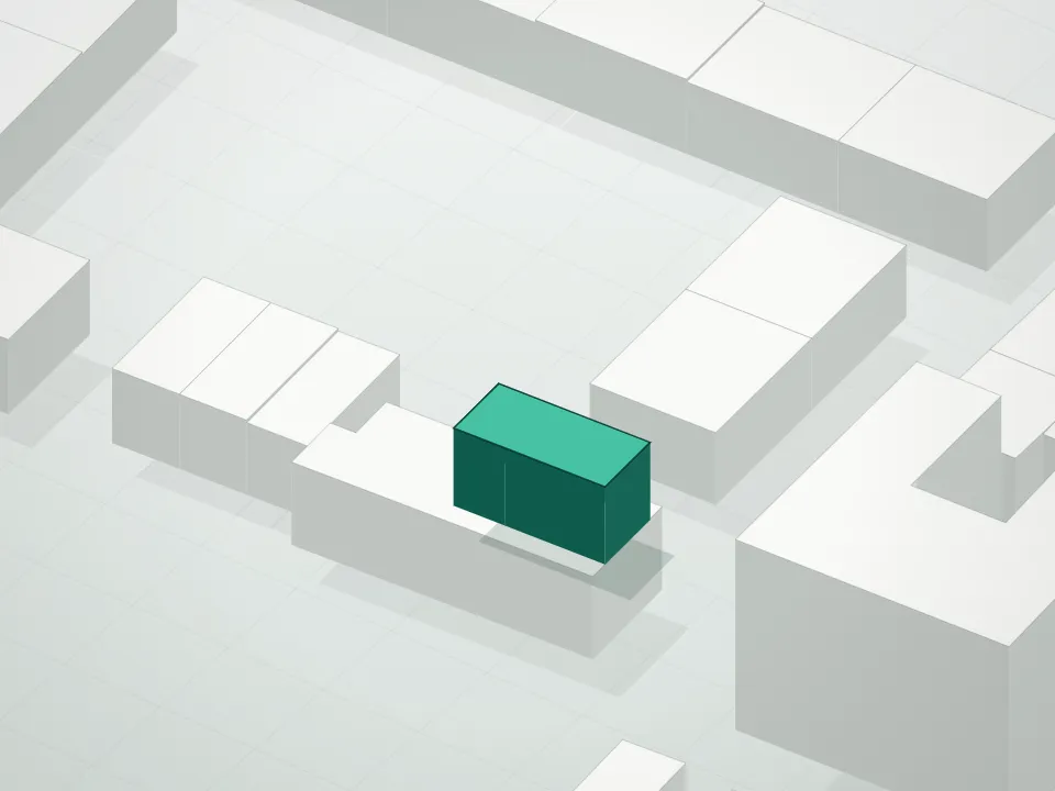 3D massing drawing of 62 Veronica Place and neighboring buildings