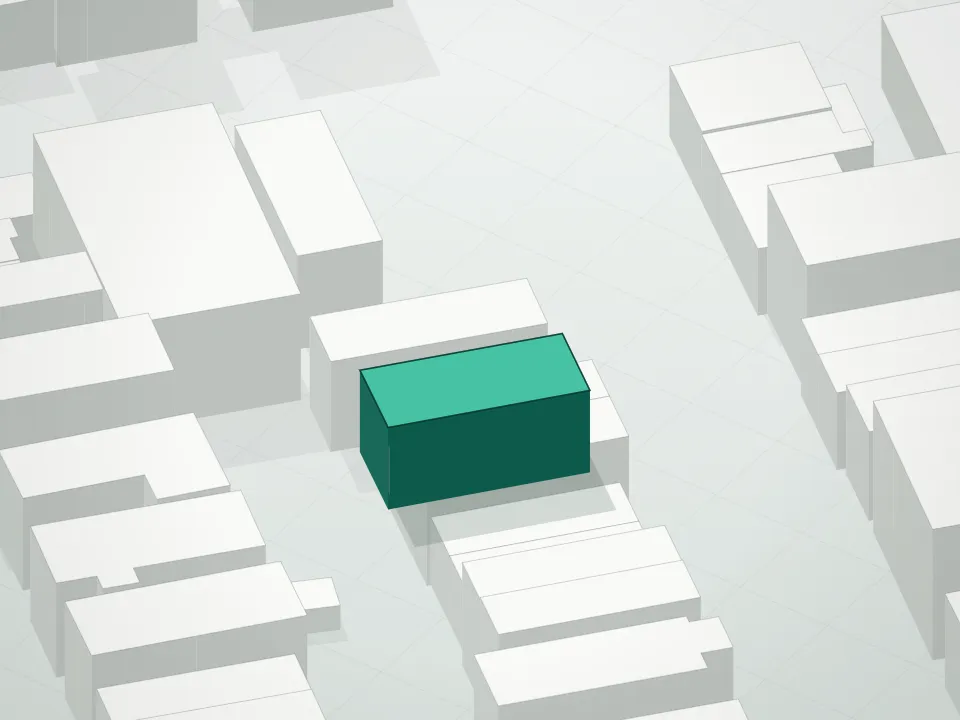 3D massing drawing of 1418 46th Street Condominium and neighboring buildings