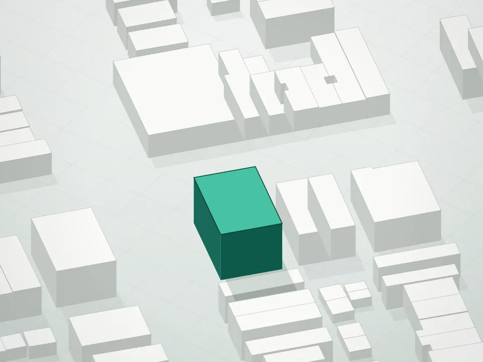 3D massing drawing of 1307 84th Street Condominium and neighboring buildings