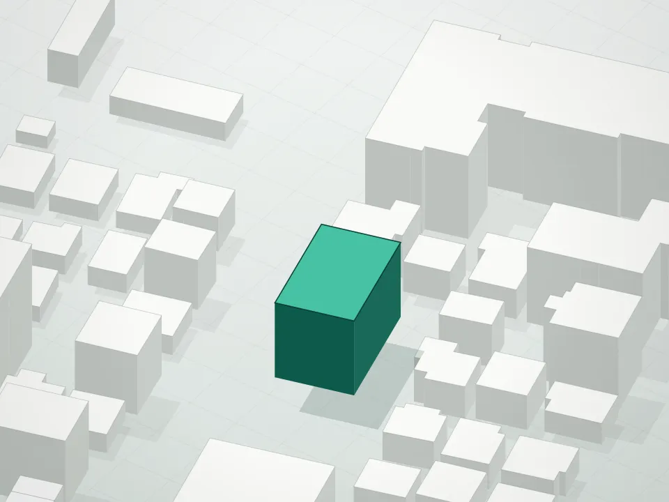 3D massing drawing of 2929 Brighton 5th Street Condominium and neighboring buildings