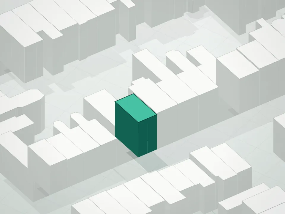 3D massing drawing of 170 Clinton Street Condominium and neighboring buildings