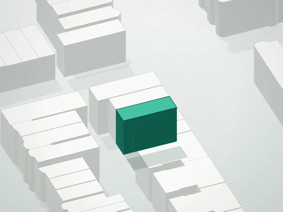 3D massing drawing of 442 3rd Street Condominium and neighboring buildings