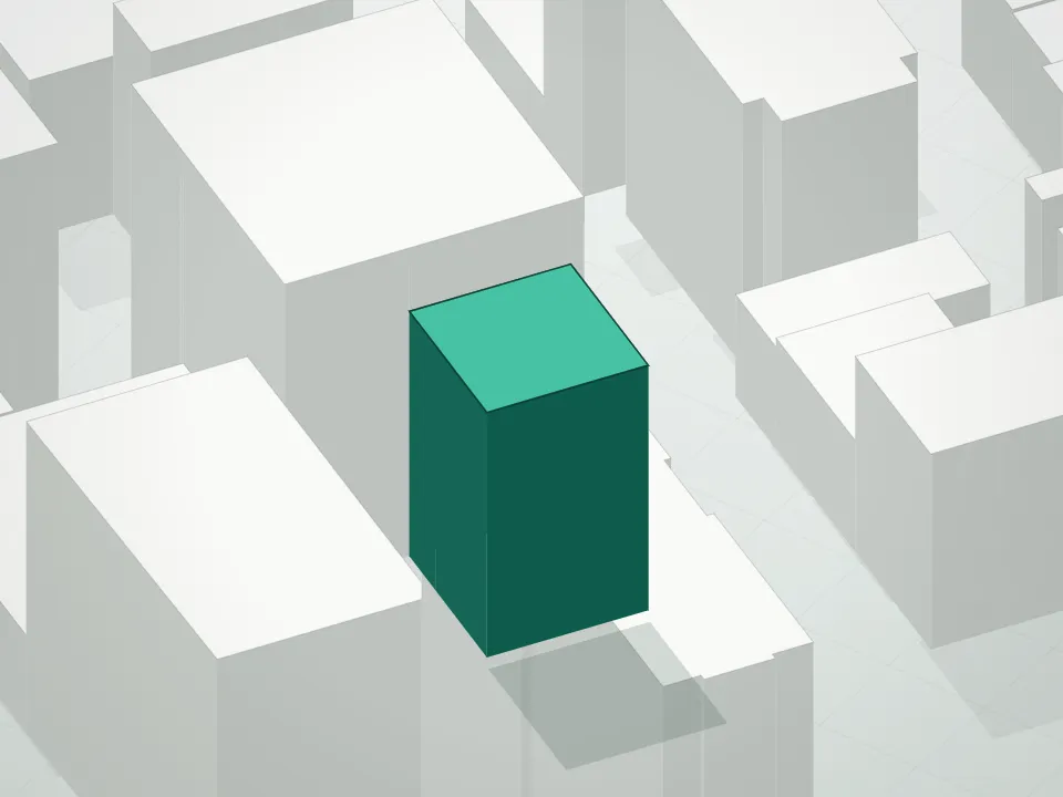 3D massing drawing of 428 West 19th Street and neighboring buildings
