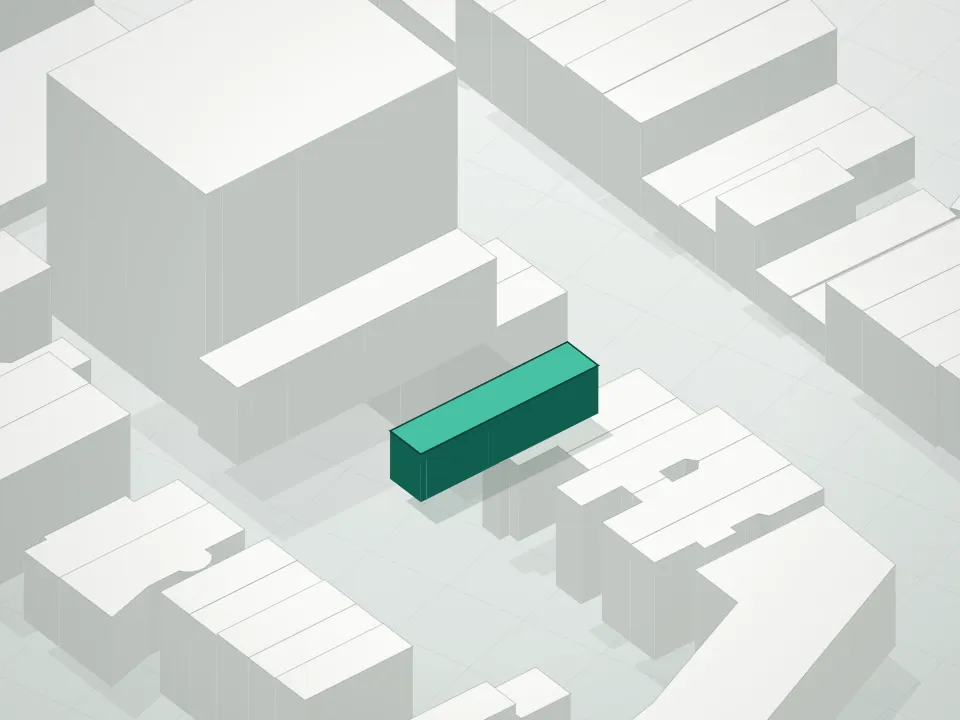 3D massing drawing of Park Lee Fulton and neighboring buildings