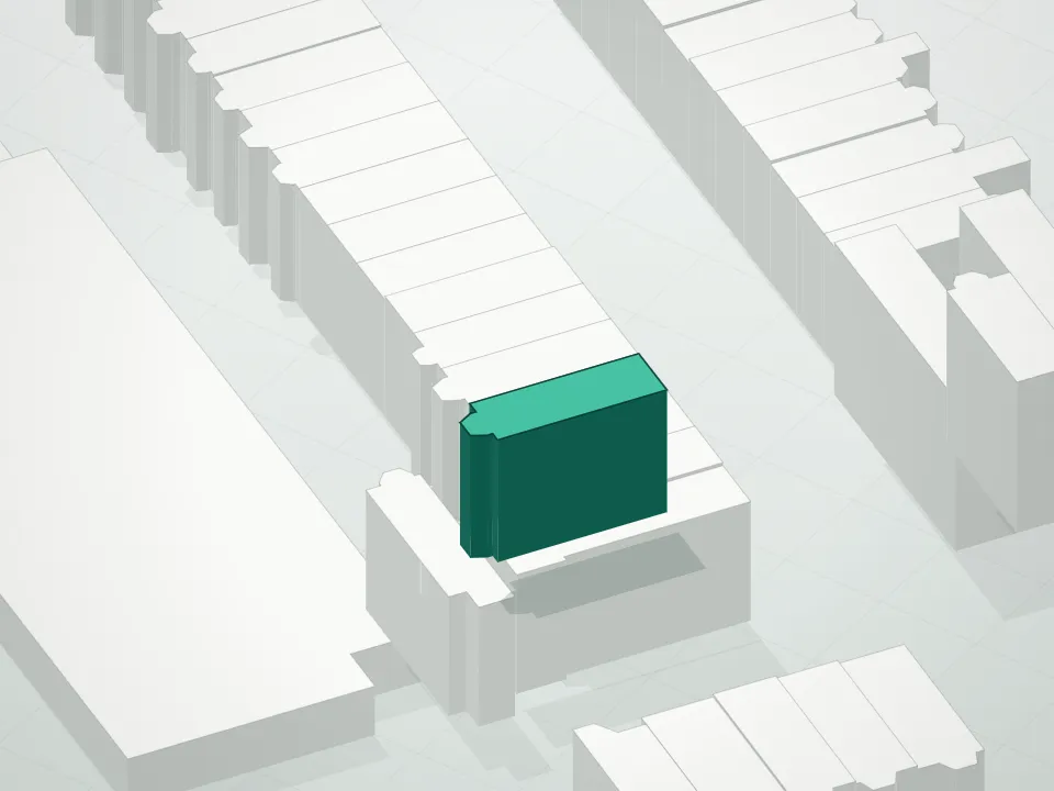 3D massing drawing of Roche Residencies Condominium and neighboring buildings