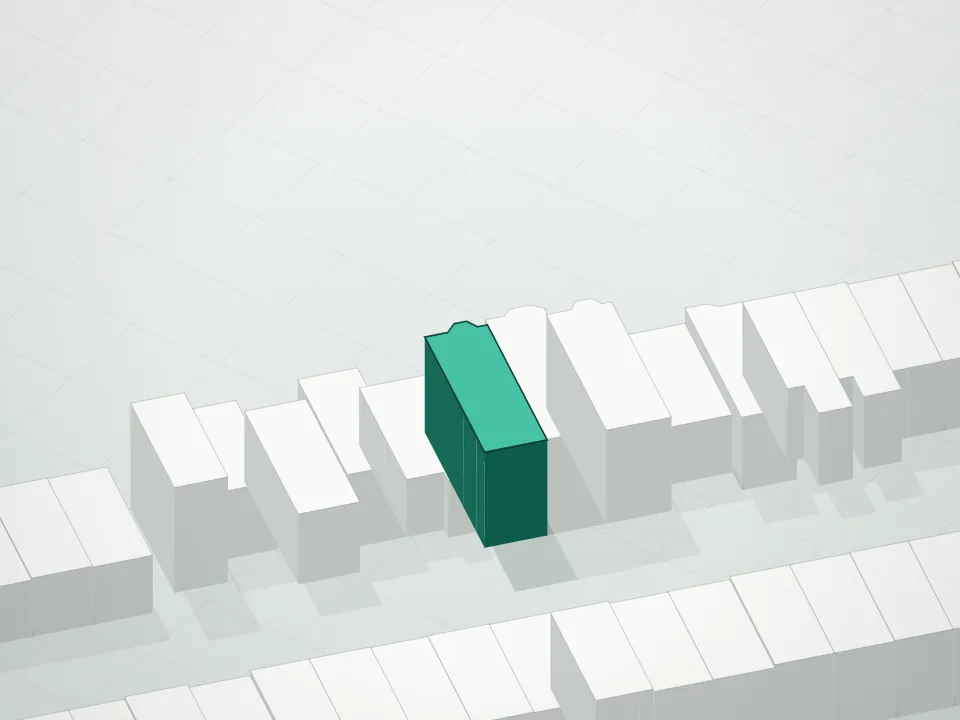 3D massing drawing of 248 Palmetto Street Condominium and neighboring buildings