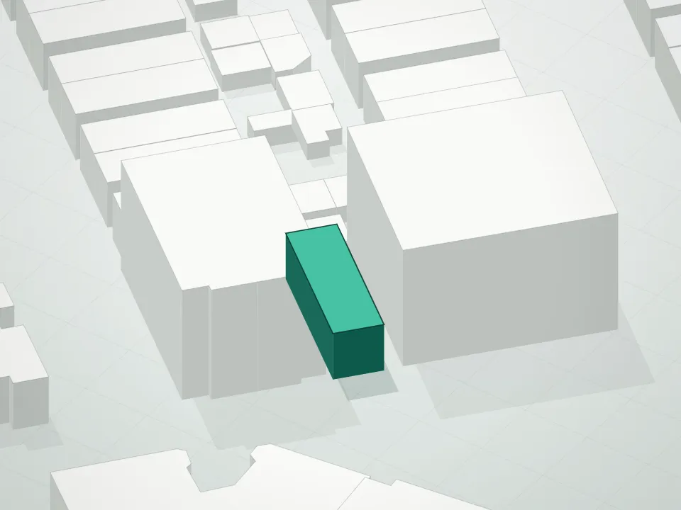 3D massing drawing of Bealin and neighboring buildings