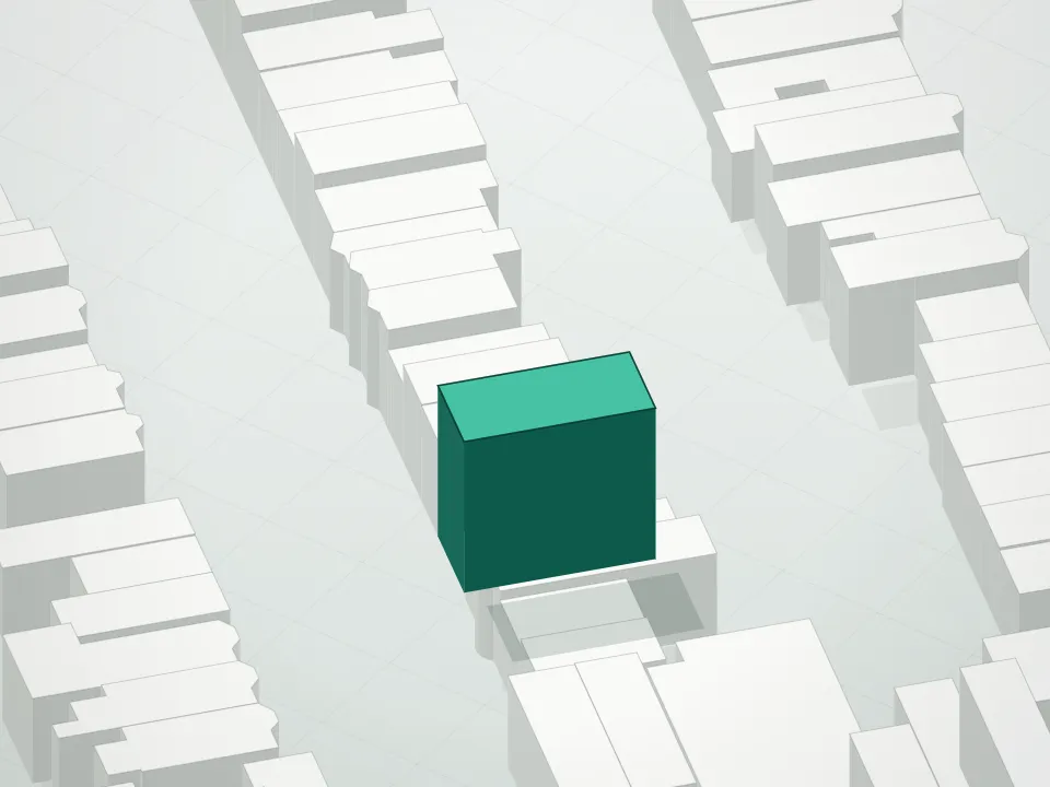 3D massing drawing of 355 Condominium and neighboring buildings