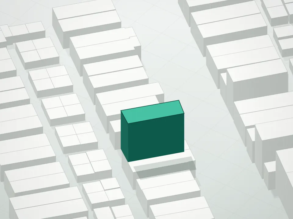 3D massing drawing of 928 57th Street Condominium and neighboring buildings