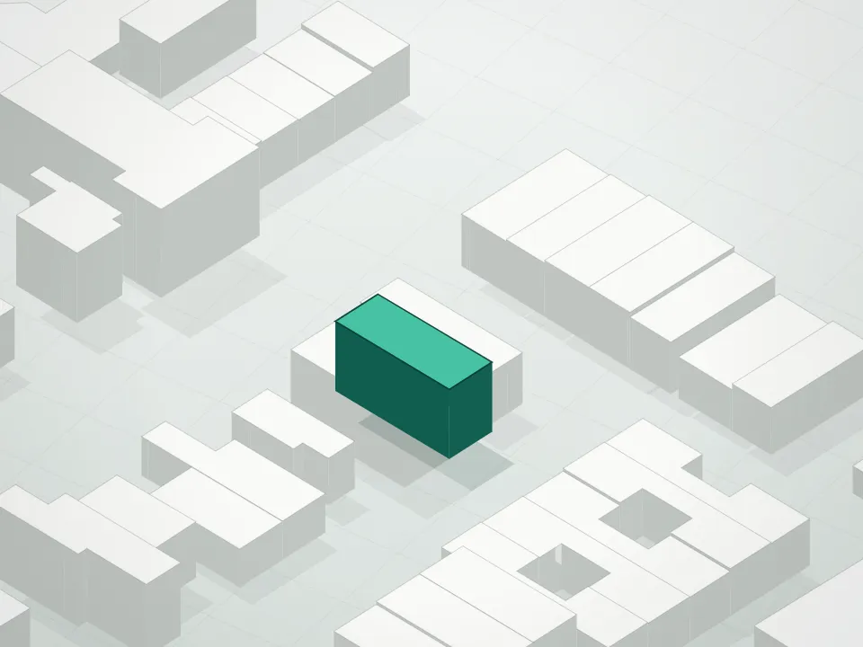 3D massing drawing of 4113 39 Place Condominium and neighboring buildings