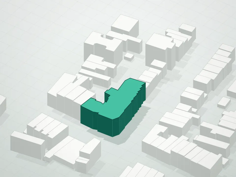 3D massing drawing of 144 Vanderbilt Avenue Condominium and neighboring buildings