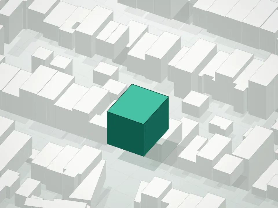 3D massing drawing of 177 Greenpoint Avenue Condominium and neighboring buildings