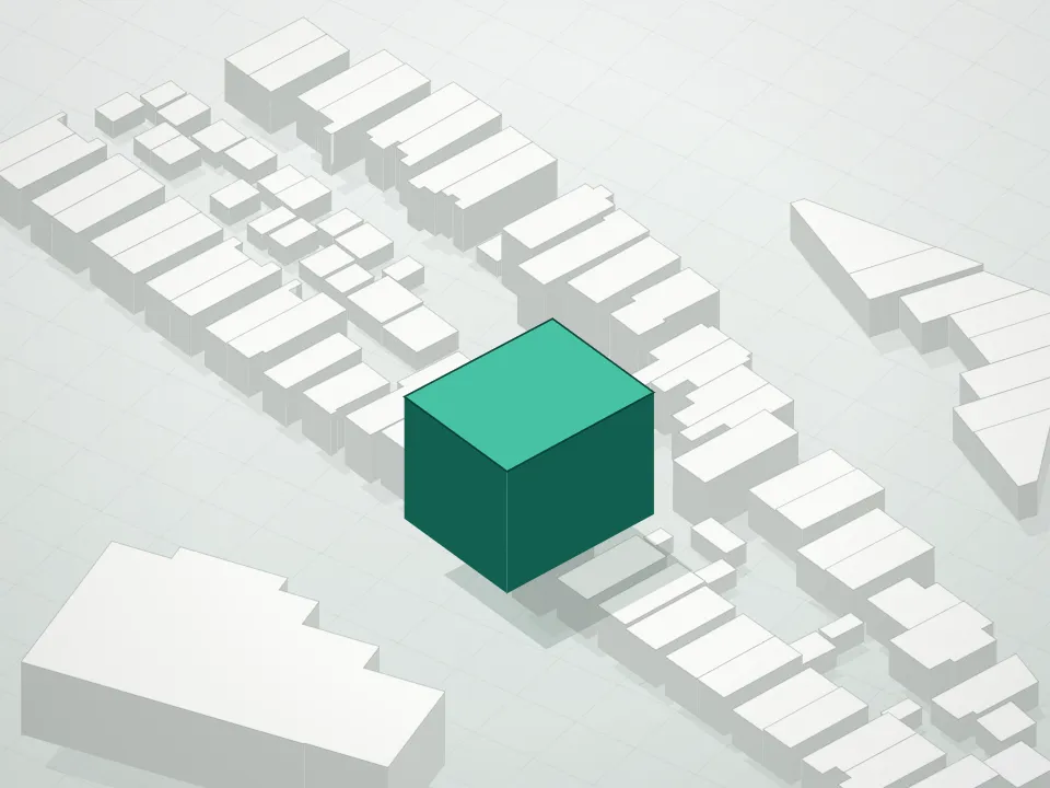 3D massing drawing of 132 Metro Condominium and neighboring buildings